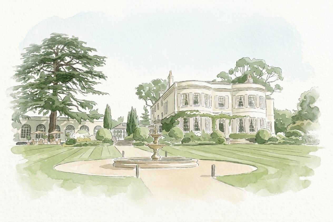 Watercolour illustration of Deer Park Country House
